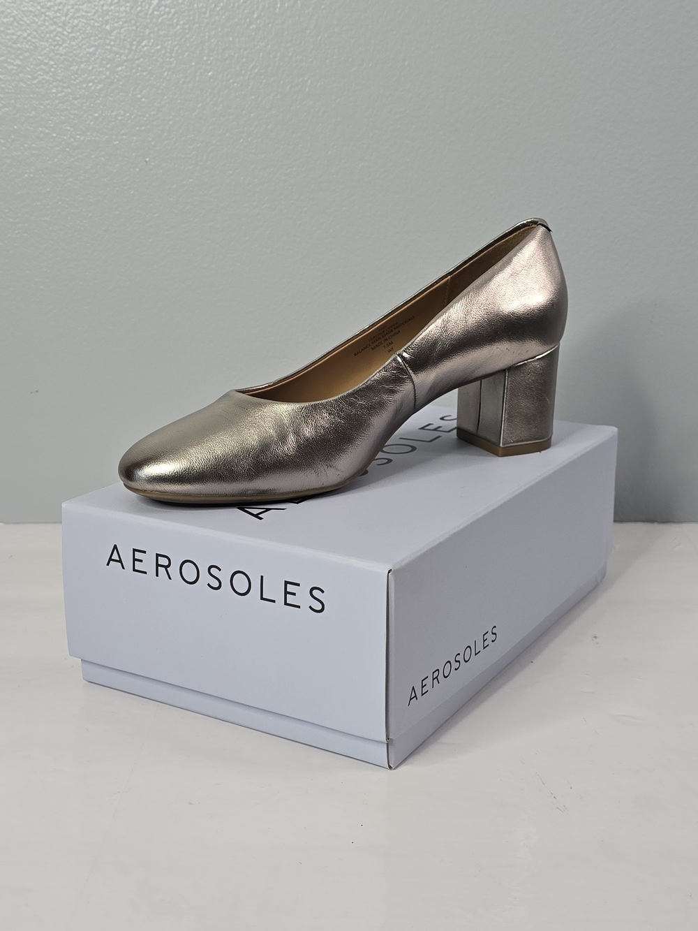 AEROSOLES Metallic Silver Ebel Block Heel Pump